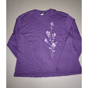Southern Lady Vintage Purple Embroidered Flower Sweater Sz XL MADE IN USA